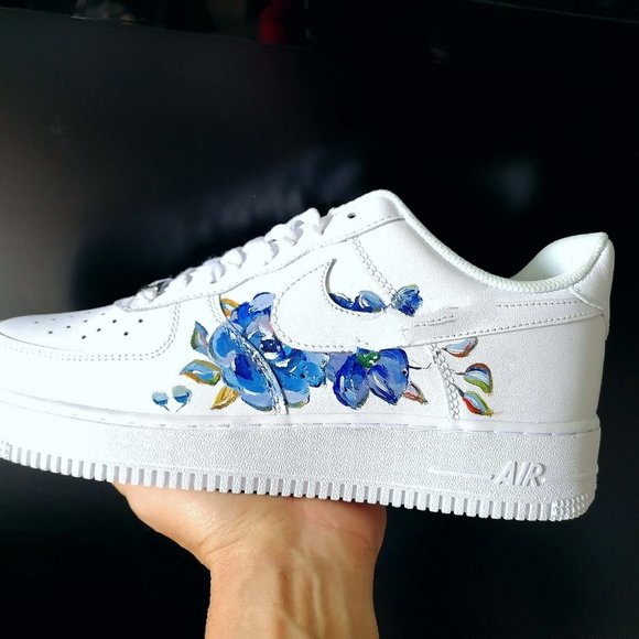 Floral Nike AF1 Sneakers Hand Drawn On Air Force 1 07 White Women 11 - Picture 3 of 5